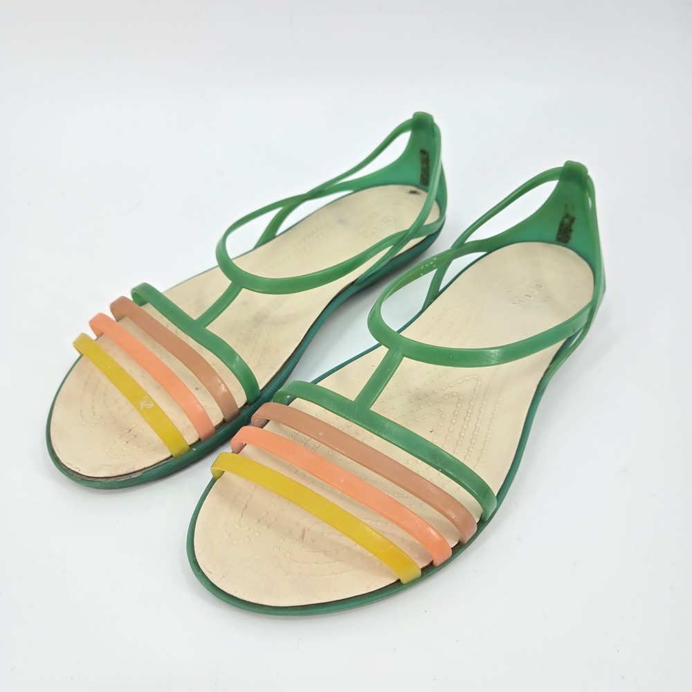 Crocs Isabella Strappy Sandals Women's Size 10 Green Multi Color Jelly Flat